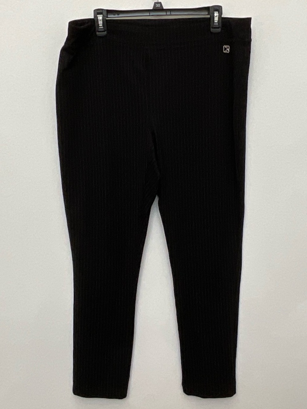 Calvin Klein Black, Grey Pinstripe Pull On Skinny Pants Size XL Work Career - Picture 1 of 5